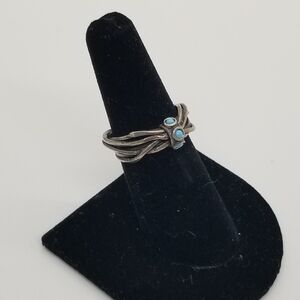 Golan Goldex sterling silver ring small turquoise cabochons size 6.75 brutalist
